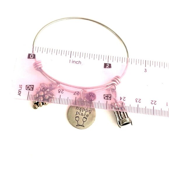 IA My Happy Place Grape Corkscrew Charm Wire Bangle Bracelet Silver Tone - Picture 5 of 6